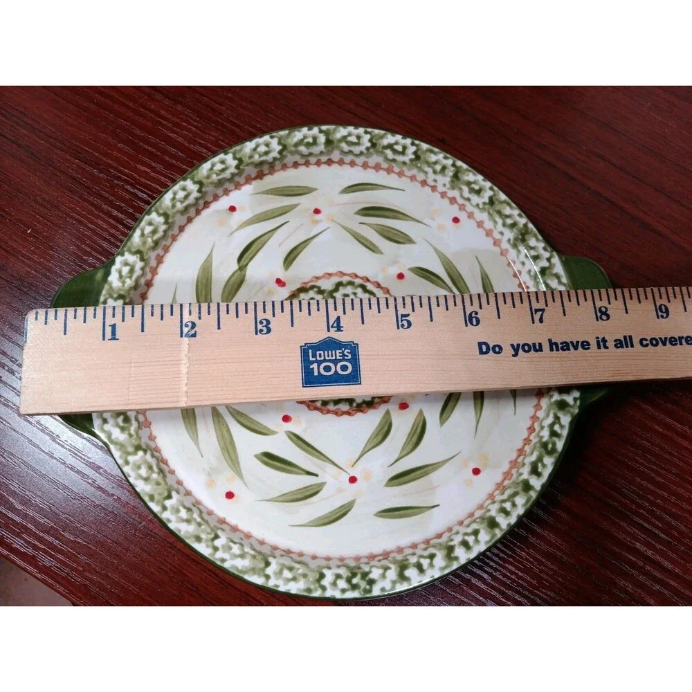TEMP-TATIONS 1.5 Quart 2-Handled Round Bowl With Lid OLD WORLD Green EUC